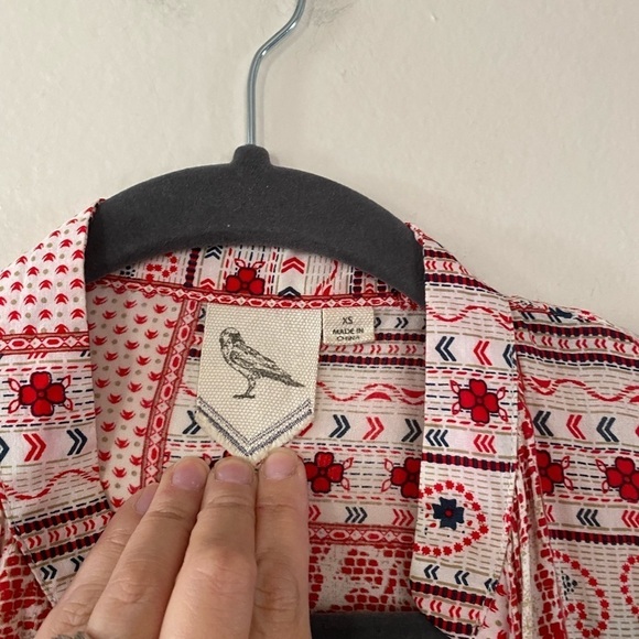 White Crow Red Patchwork Tie Front Blouse Button Down Shirt Women’s XS - Picture 4 of 10